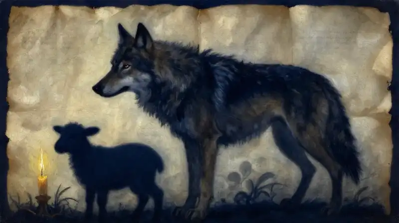 Literary illustration of animal shadows on an ancient manuscript