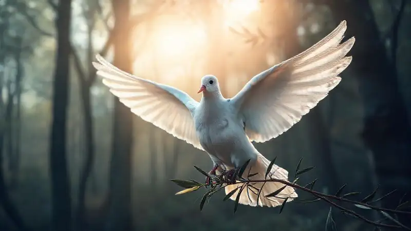 Dove embodies hope in a tranquil forest
