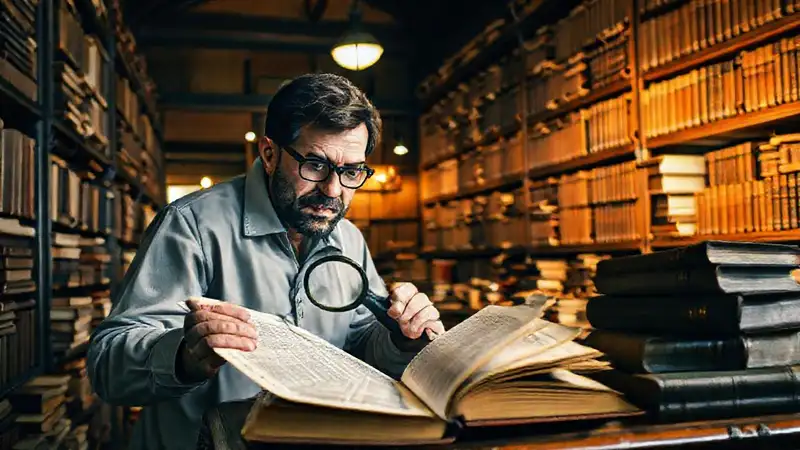 A researcher studies historical documents within