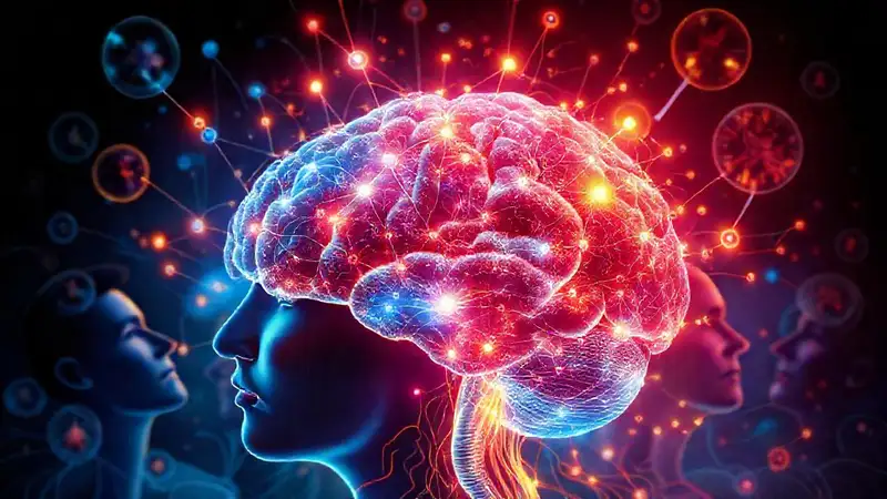 A surreal brain pulses with thought